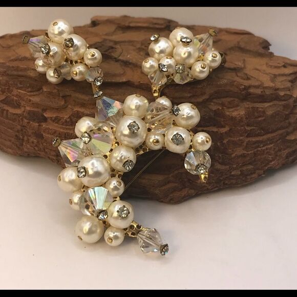 Vintage moon brooch and earring set - Picture 1 of 4